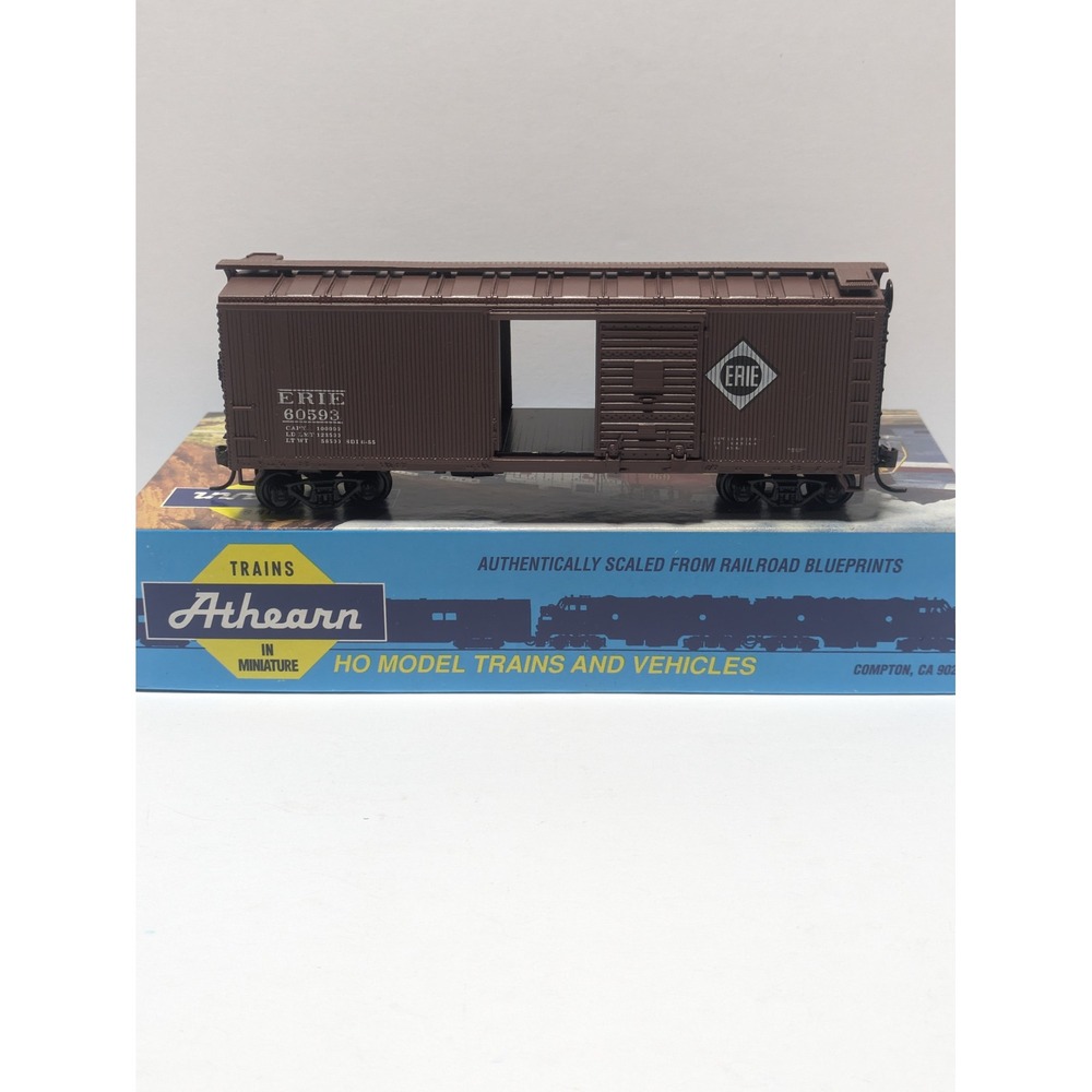 Athearn Vintage HO Scale Erie 60593 40' Box Car Wood Brown Train Model 5232